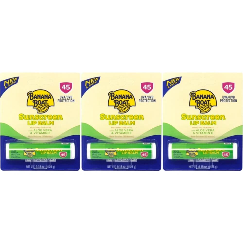 3-Pack Banana Boat Aloe Vera + Vitamin E Lip Balm SPF 45 – Sunscreen Protection